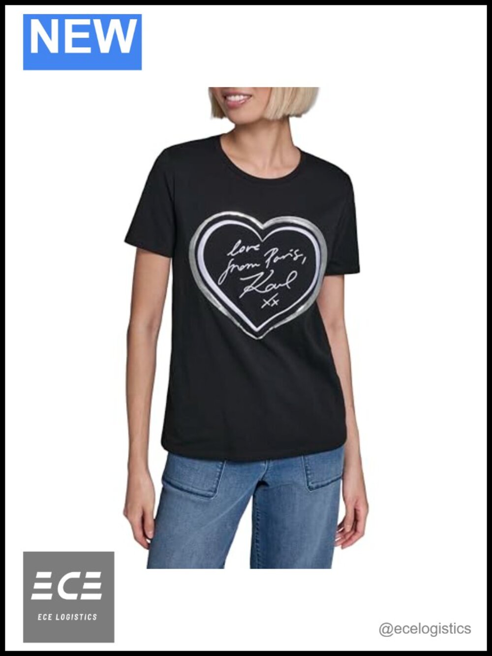 Lagerfeld Short Sleeve Crew Neck Heart Logo T-Shirt